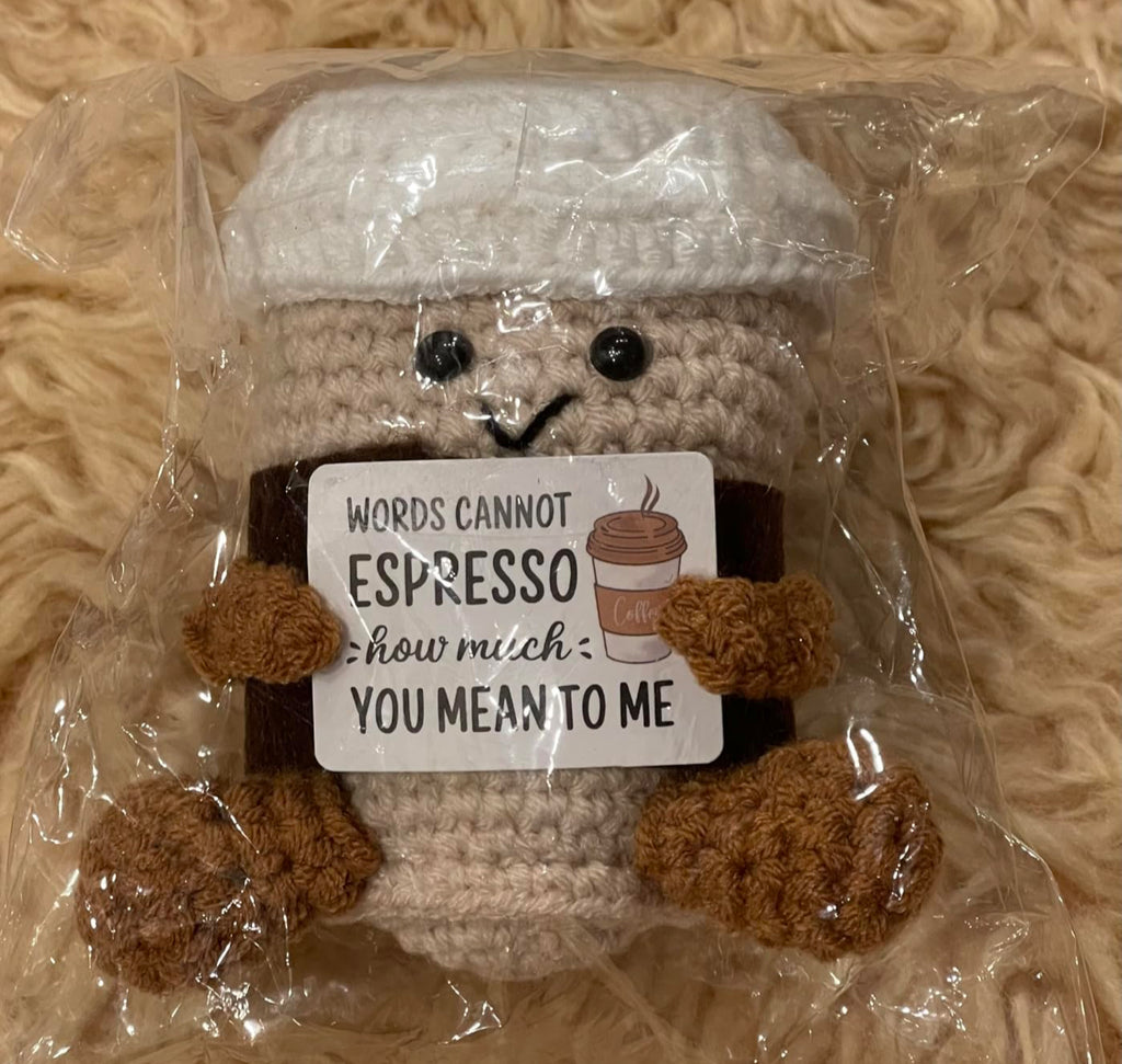 Divertido cafe positivo de crochet para parejas o amistades,