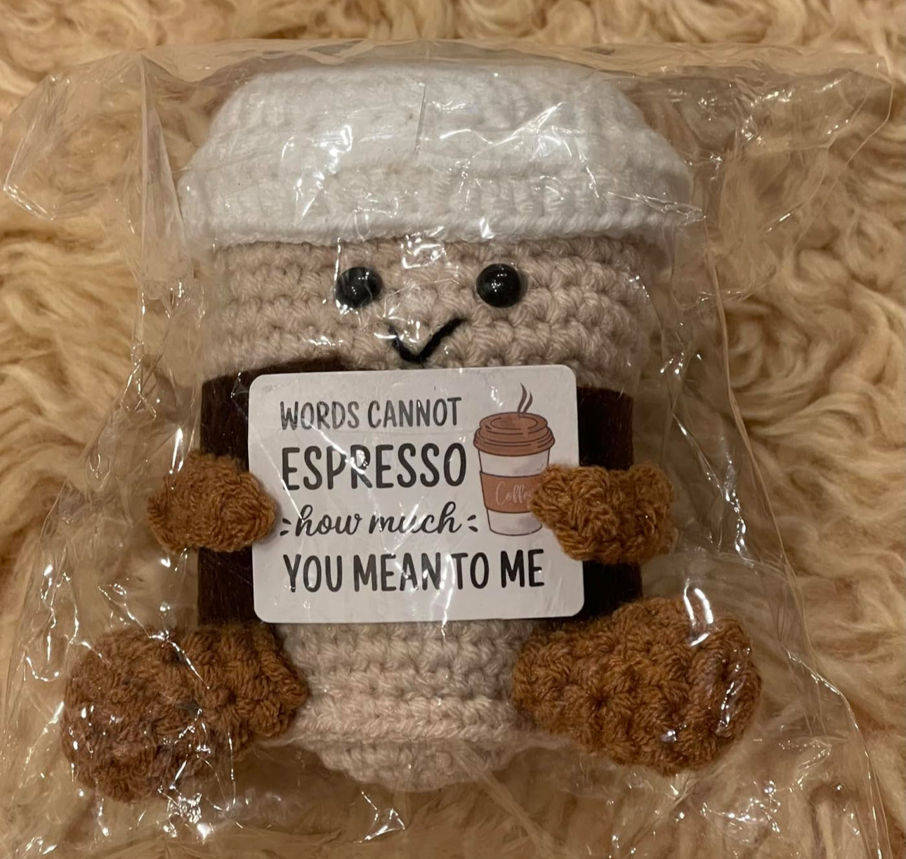 Divertido cafe positivo de crochet para parejas o amistades,